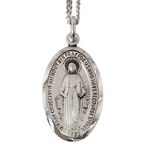 Sterling Silver Miraculous Medal on 18 inch Chain