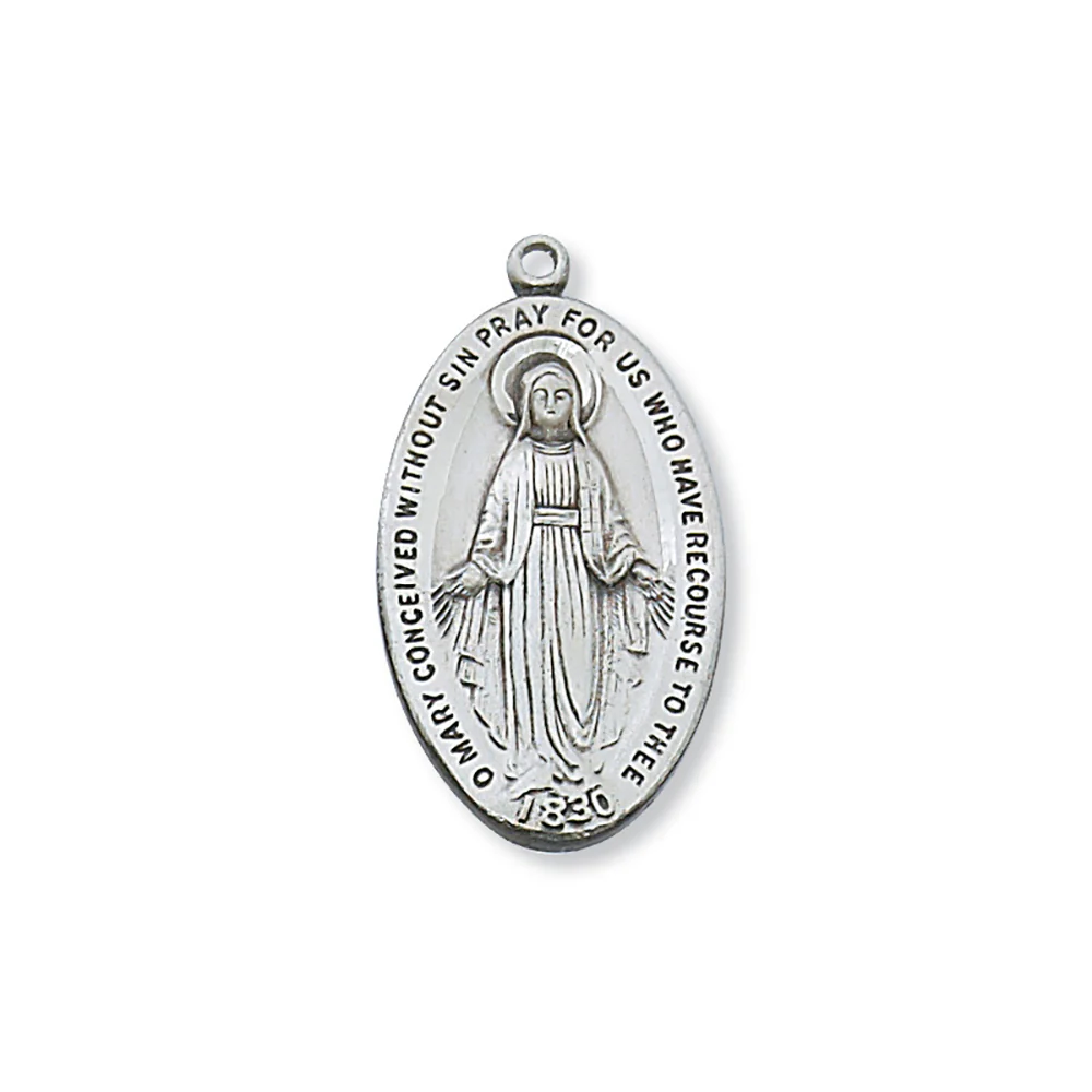 Sterling Silver Miraculous Medal on 24 inch Chain