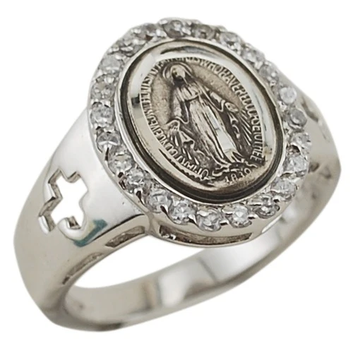 Sterling Silver Miraculous Medal Ring, w/ Crosses - Image 5