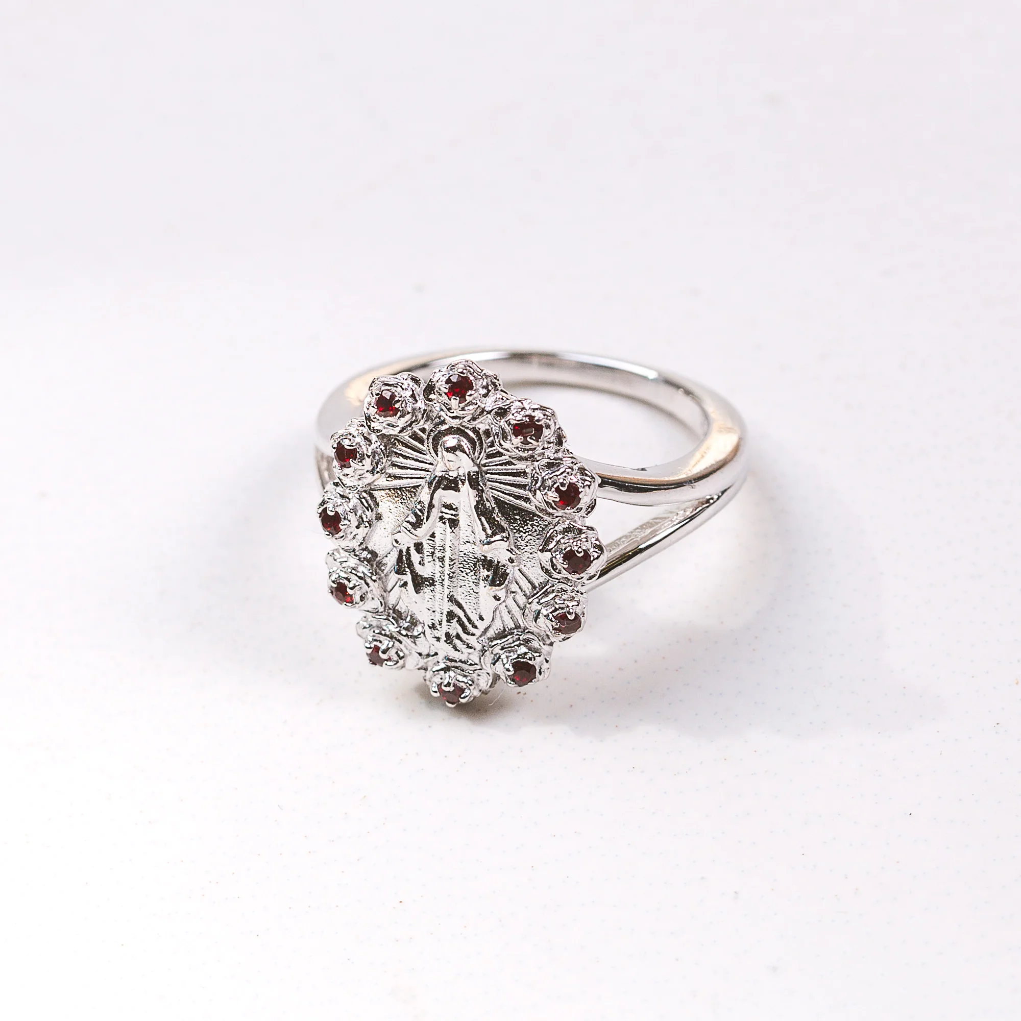Sterling Silver Miraculous Medal & Rose Halo Ring - Multiple Sizes - Image 4