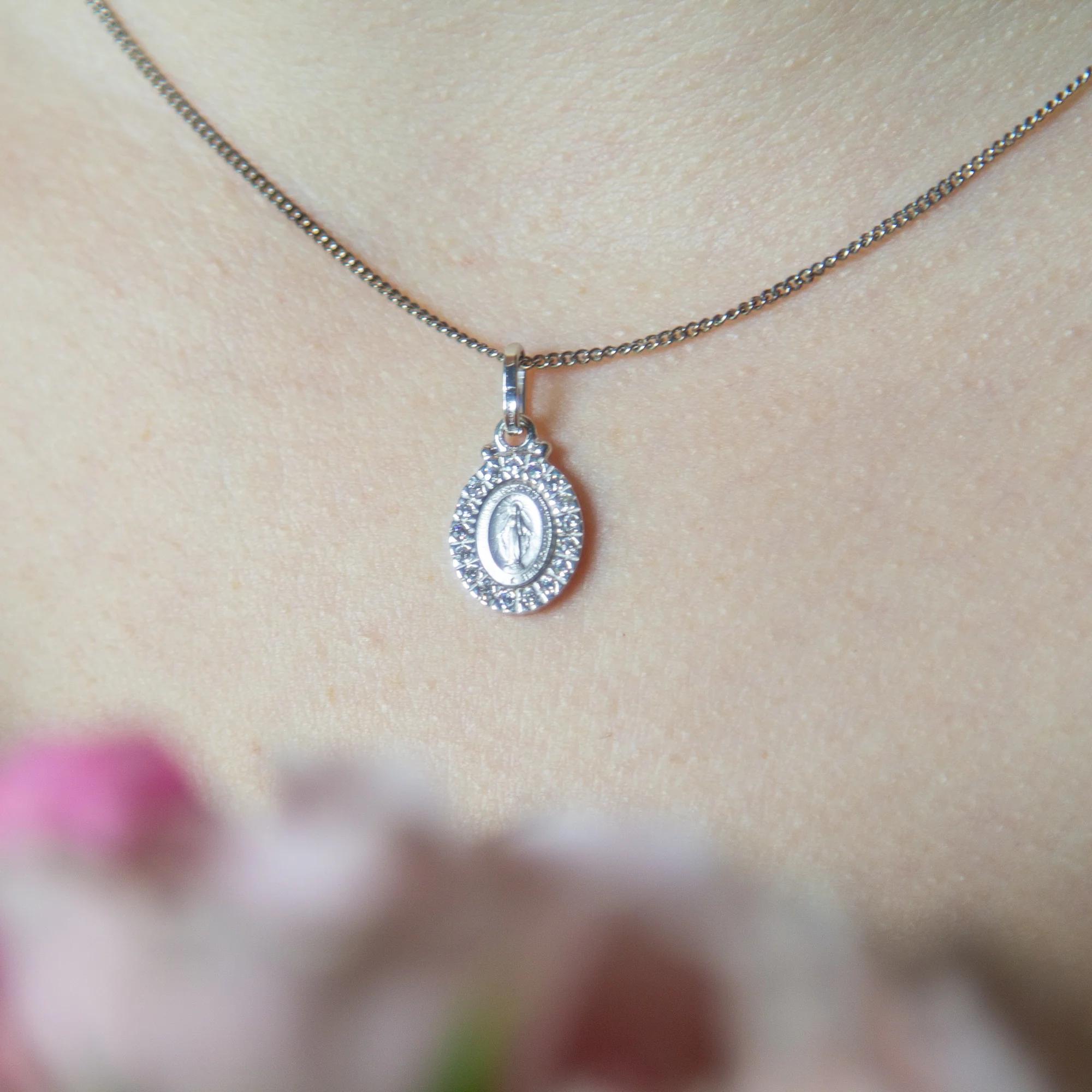 Sterling Silver Miraculous Medal with Swarovski Stones