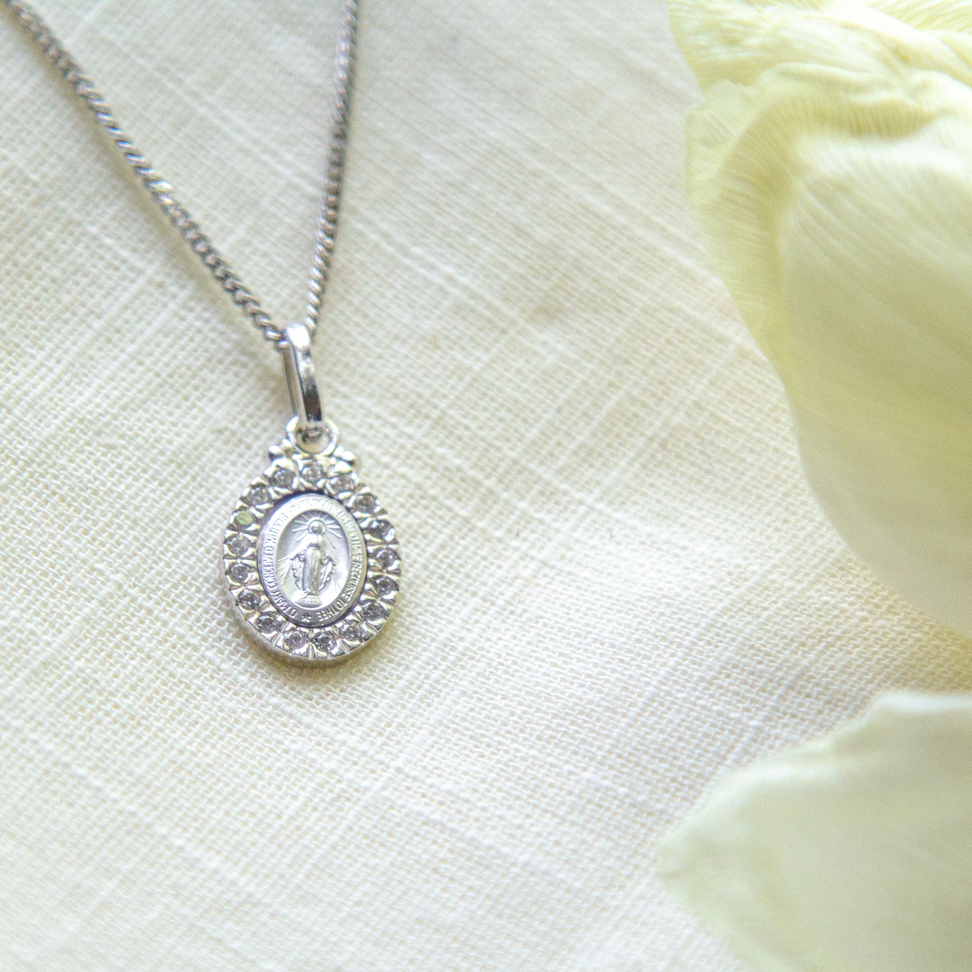 Sterling Silver Miraculous Medal with Swarovski Stones - Image 2
