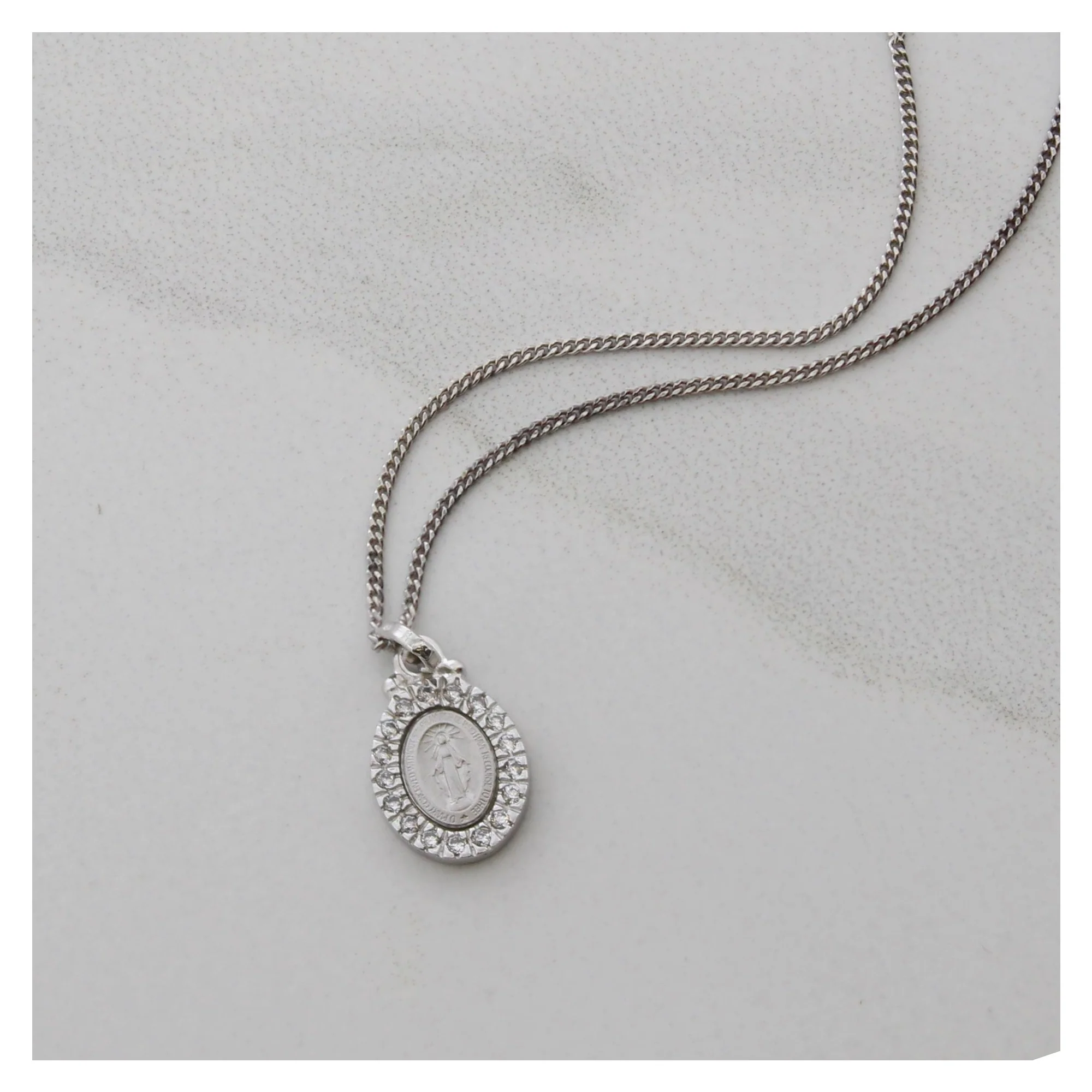 Sterling Silver Miraculous Medal with Swarovski Stones - Image 3