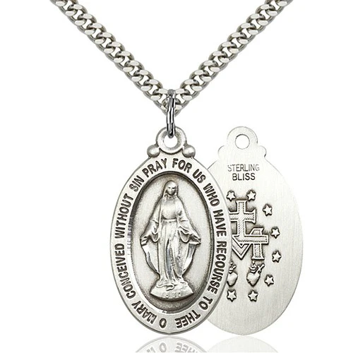 Sterling Silver Miraculous Pendant 1 18 X 5/8 Inch