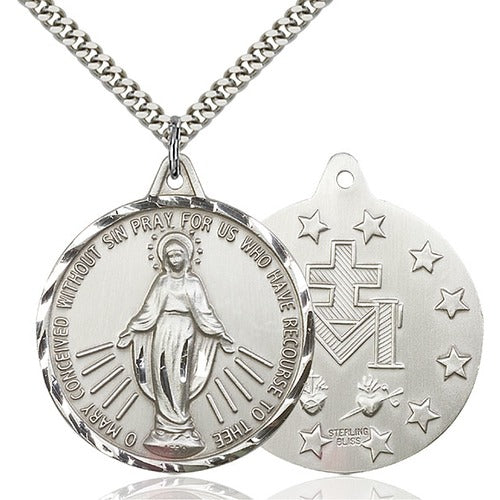 Sterling Silver Miraculous Pendant 1 3/8 X 1 1/4"
