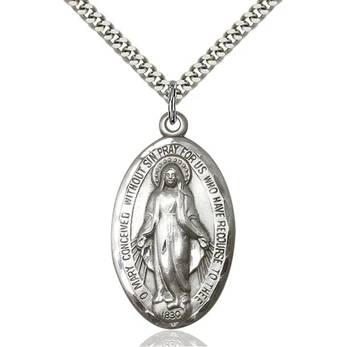 Sterling Silver Miraculous Pendant 1 3/8 X 3/4 Inch