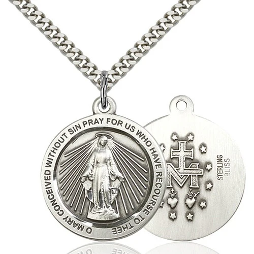 Sterling Silver Miraculous Pendant 1 X 7/8"