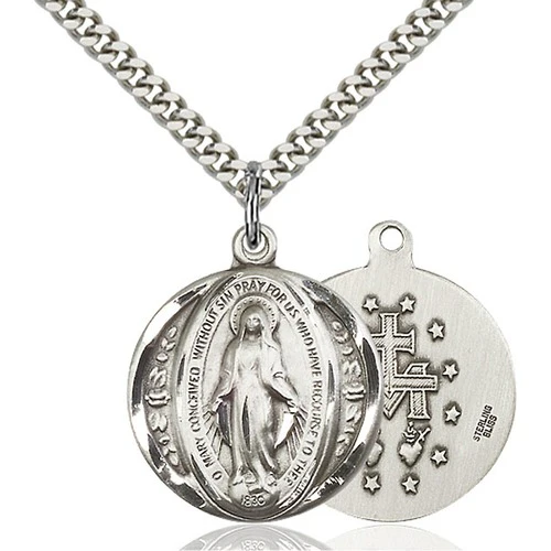 Sterling Silver Miraculous Pendant 7/8 X 3/4"