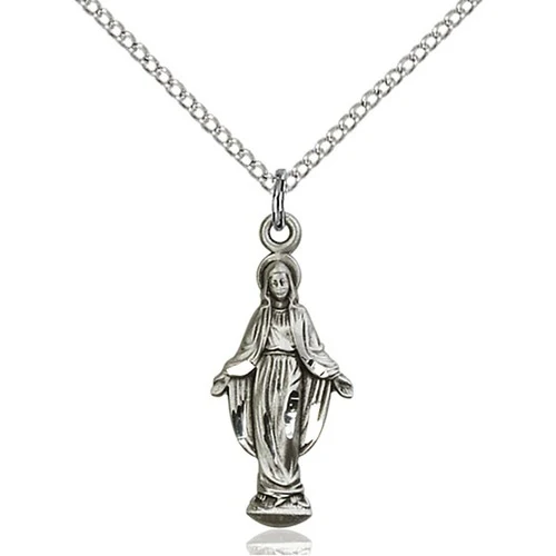 Sterling Silver Miraculous Pendant 7/8 X 3/8"