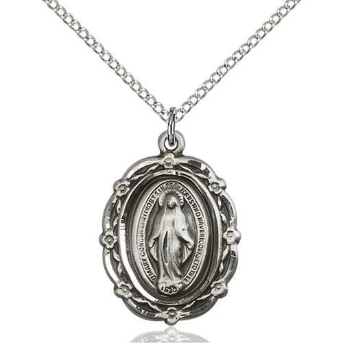 Sterling Silver Miraculous Pendant 7/8 X 5/8 Inch