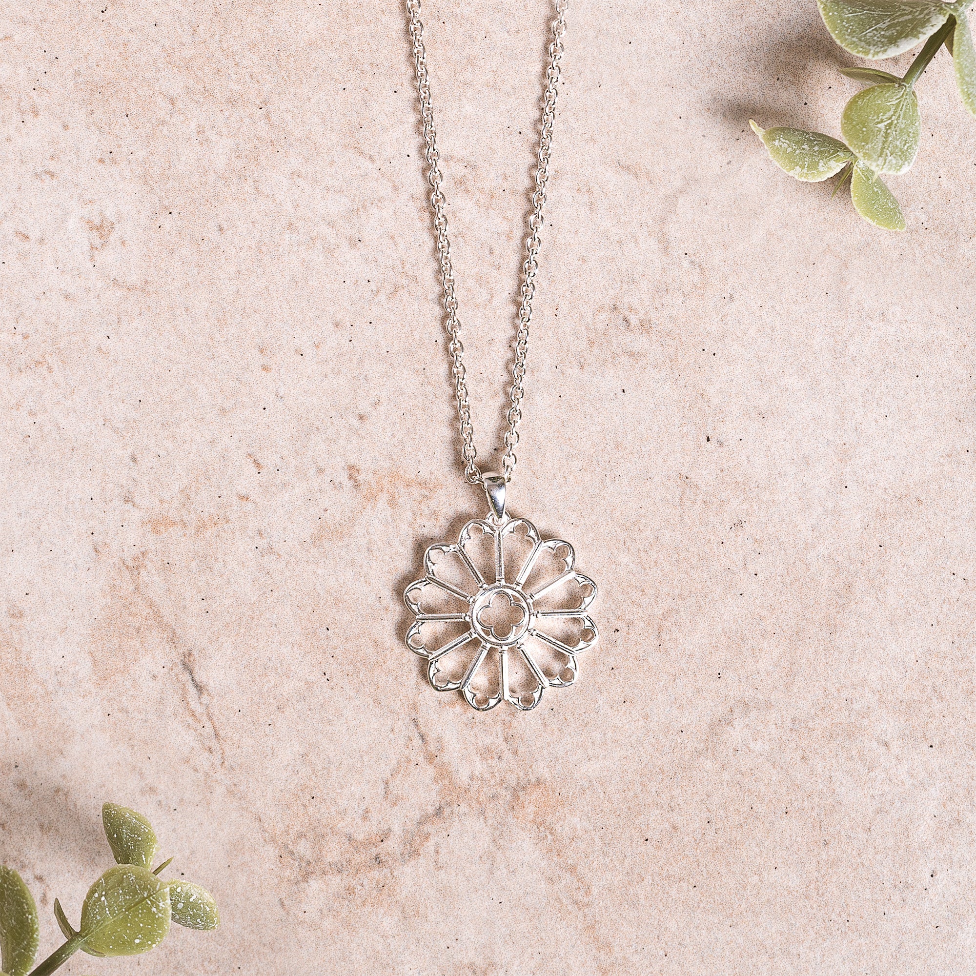 Sterling Silver Notre Dame Rose Window Necklace - With or Without Jewel Inlay - Image 4