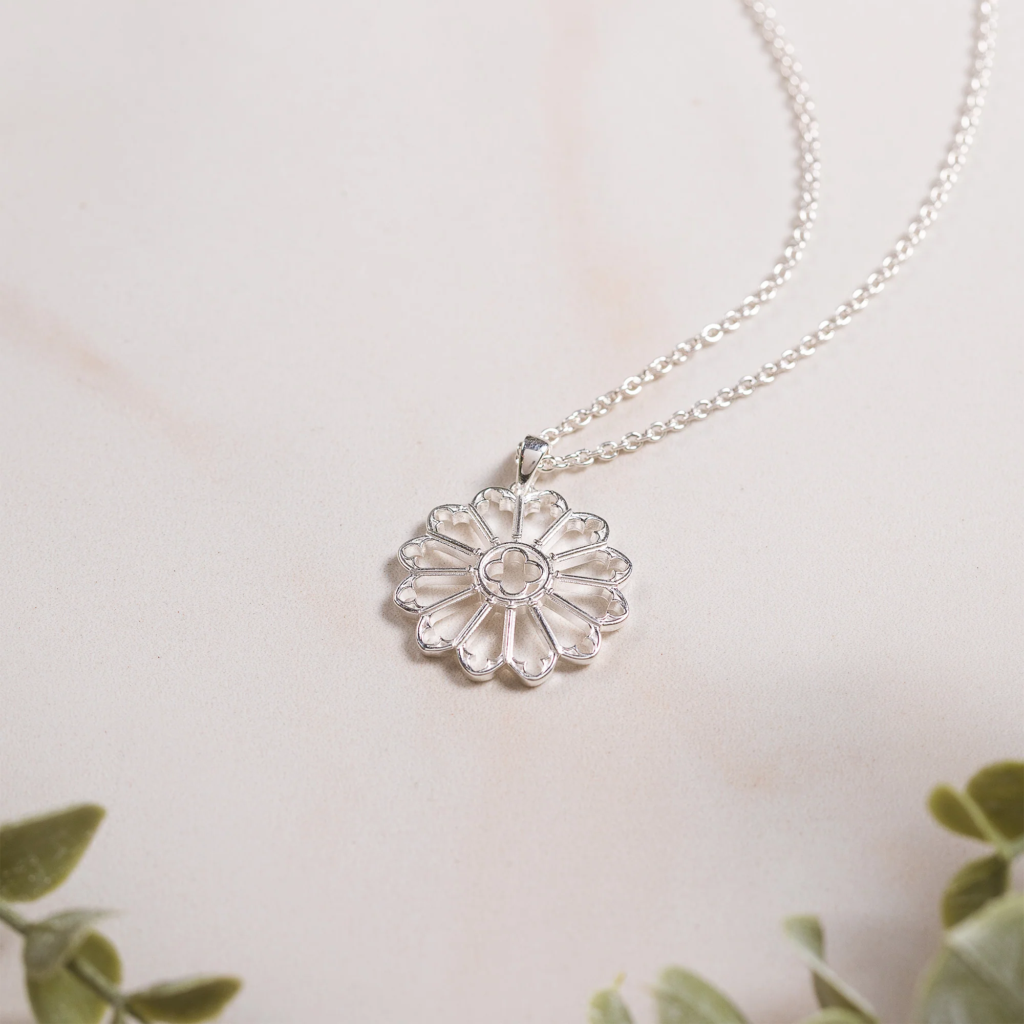 Sterling Silver Notre Dame Rose Window Necklace - With or Without Jewel Inlay - Image 5