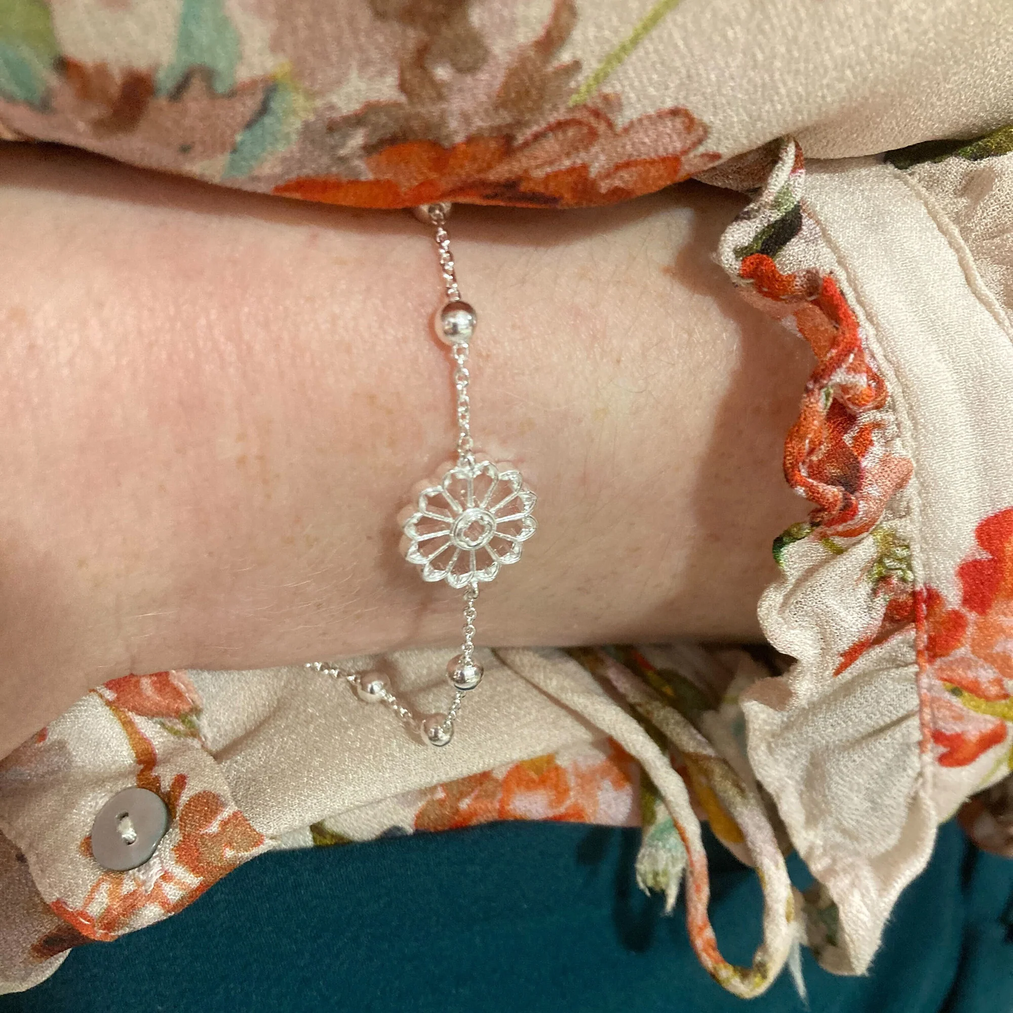 Sterling Silver Notre Dame Rose Window Rosary Bracelet - Image 3