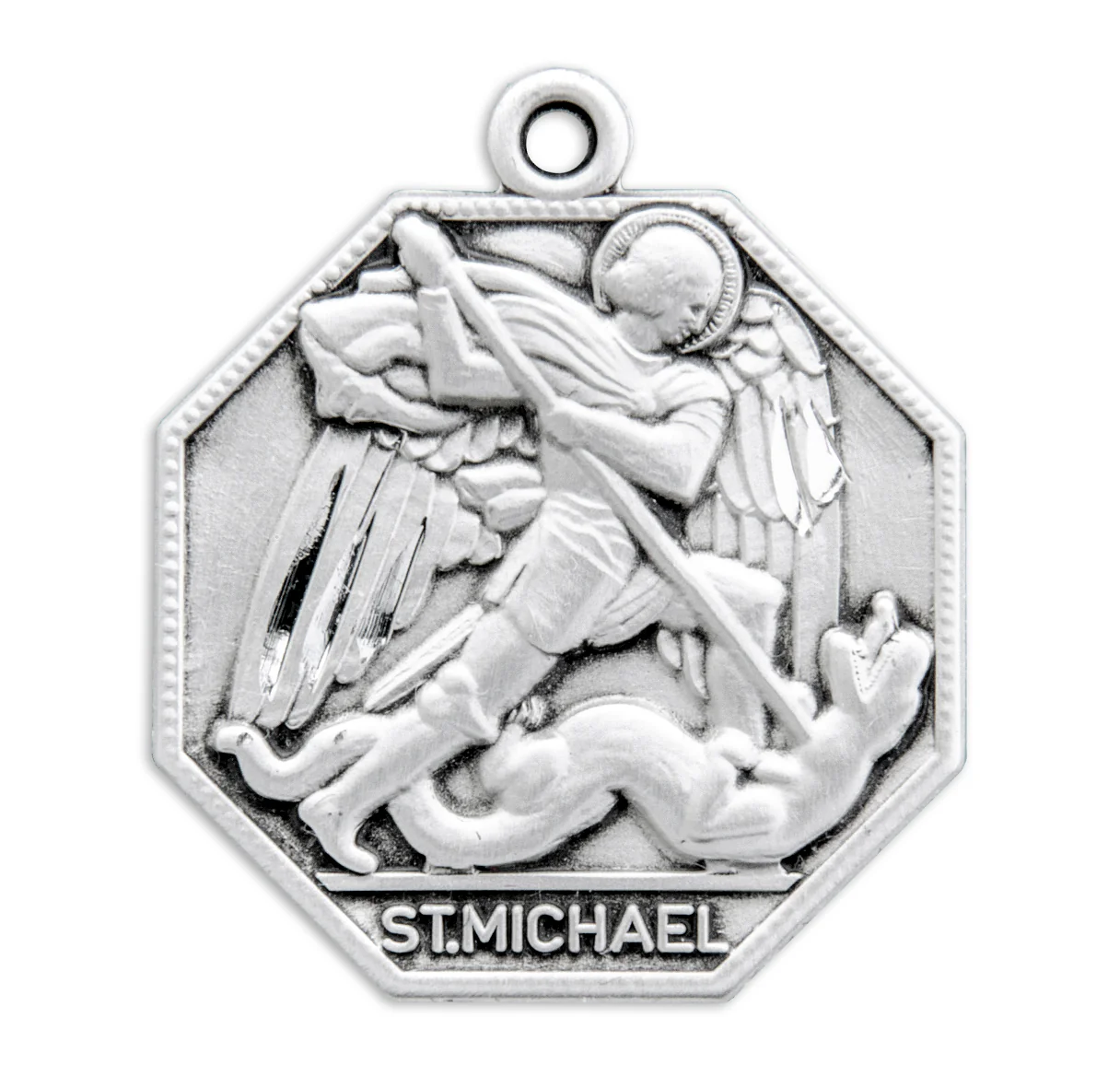 Sterling Silver Octagon St. Michael Medal Necklace - Image 2