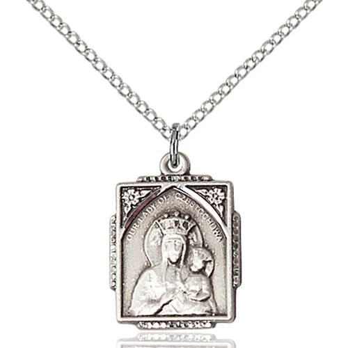 Sterling Silver Our Lady of Czestochowa Pendant 3/4 X 1/2"
