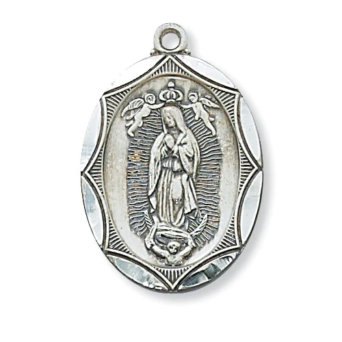 Sterling Silver Our Lady of Guadalupe Medal Necklace - 24"