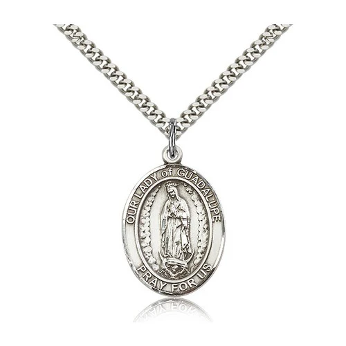 Sterling Silver Our Lady of Guadalupe Pendant w/ 24 inch chain