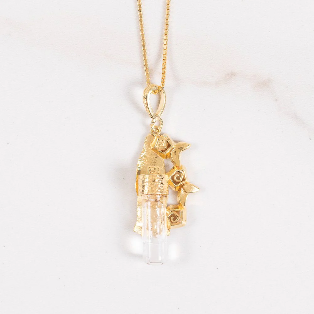 Gold Over Sterling Silver Our Lady of Lourdes Rose Necklace with Lourdes Water - Image 2