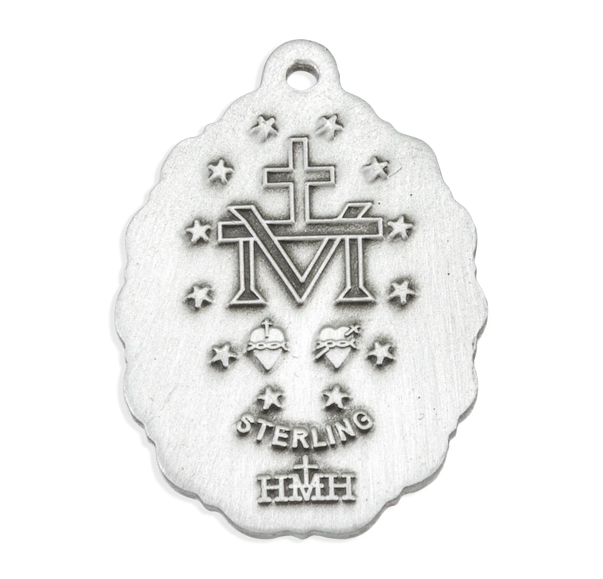 Sterling Silver Oval Miraculous Medal w/ Light Sapphire - Image 2