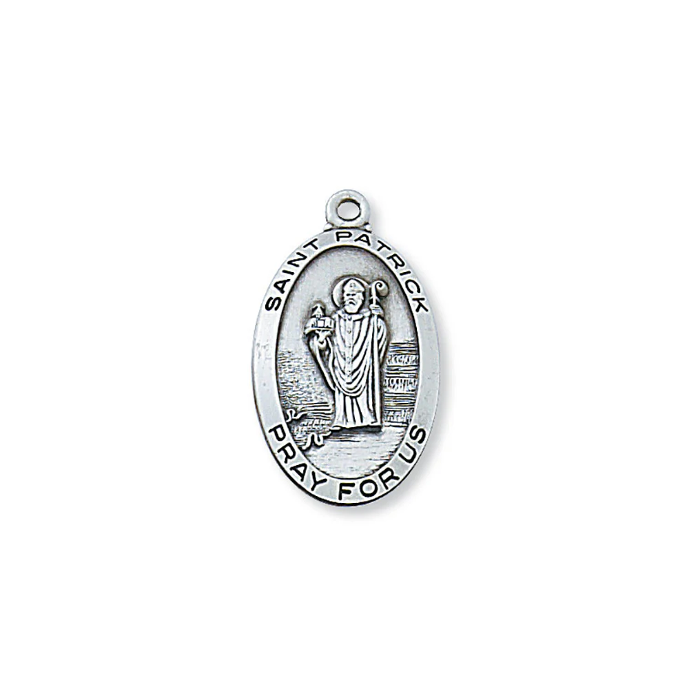 Sterling Silver Oval St. Patrick Medal Necklace