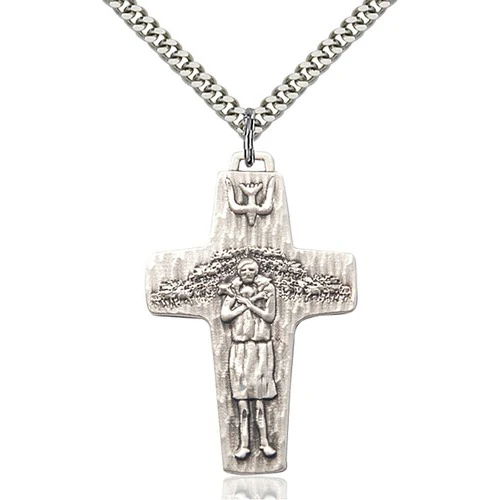 Sterling Silver Papal Crucifix Pendant 1 1/2 X 1"