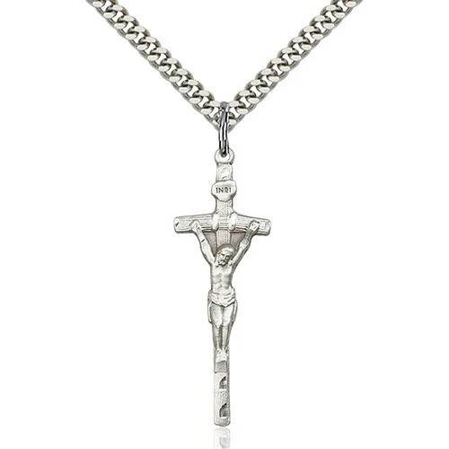Sterling Silver Papal Crucifix Pendant 1 3/8 X 1/2"