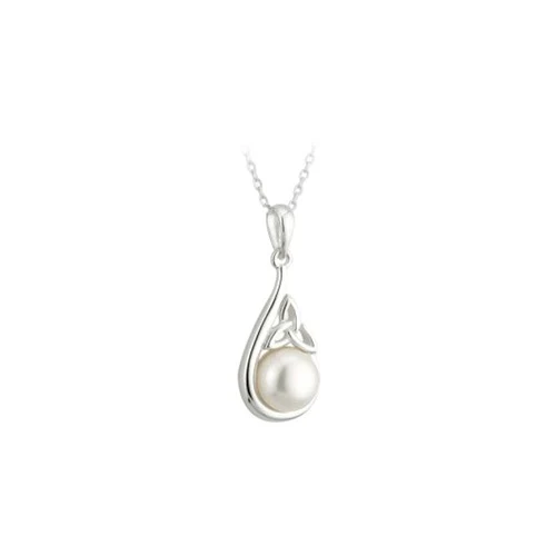 Sterling Silver & Pearl Trinity Knot Pendant Necklace - Image 2
