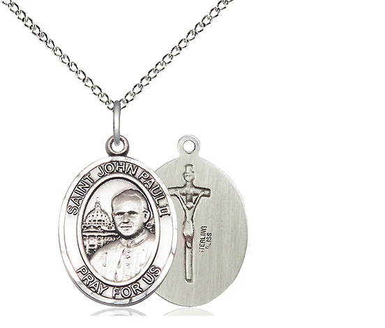 Sterling Silver Pope John Paul II Pendant w/ Chain - Image 2