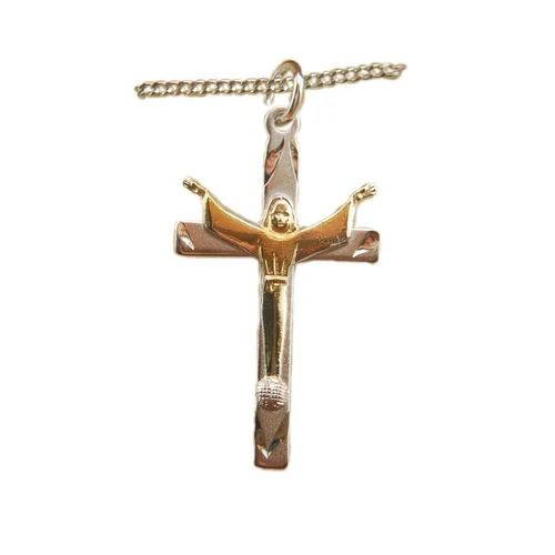Sterling Silver Two-Tone Risen Christ Cross Necklace
