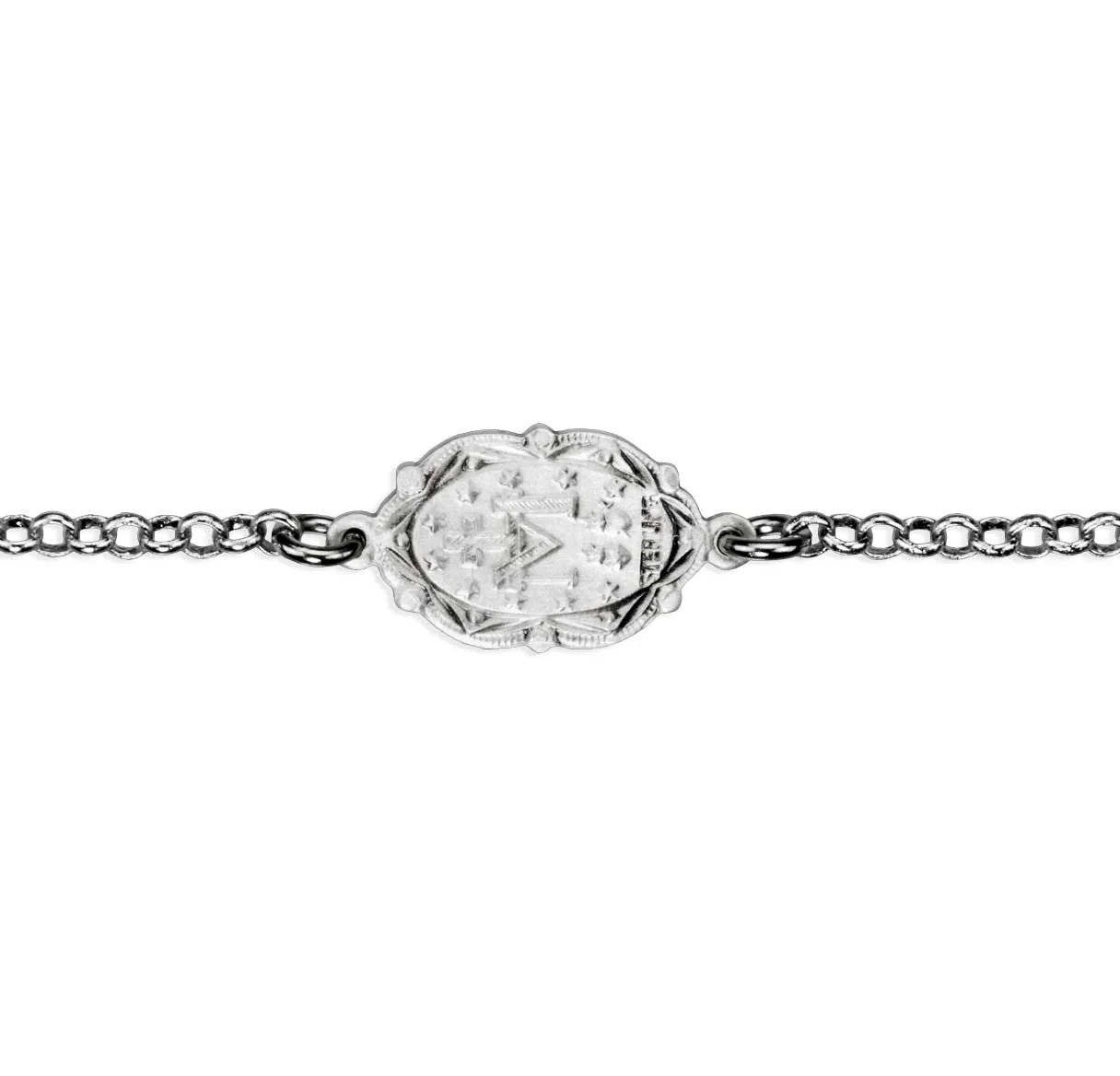 Sterling Silver Rolo Chain Miraculous Medal Bracelet - Image 2