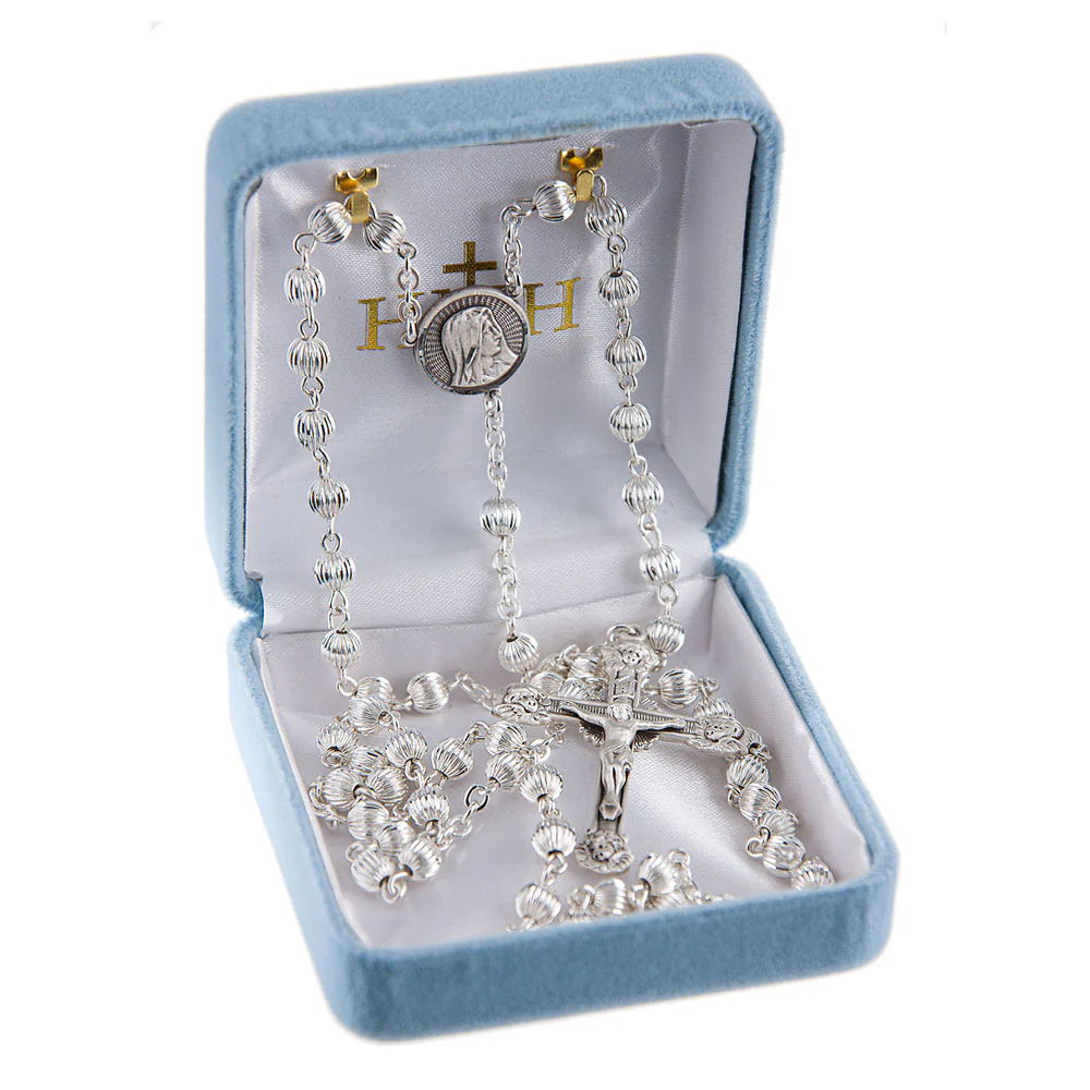 Sterling Silver Rosary with Laser Cut Crucifix - Image 2