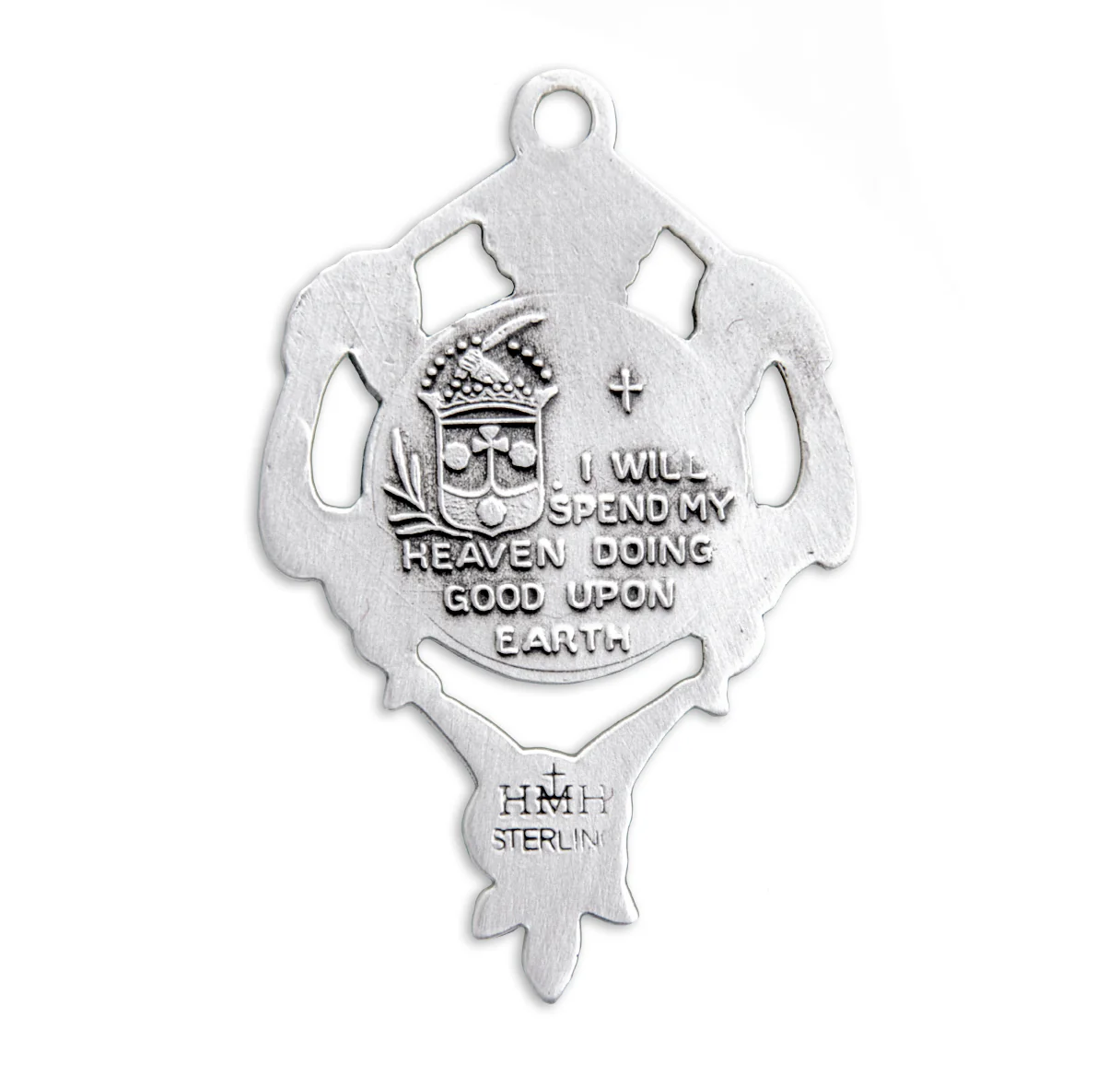 Sterling Silver Rose Wreath Saint Therese Medal