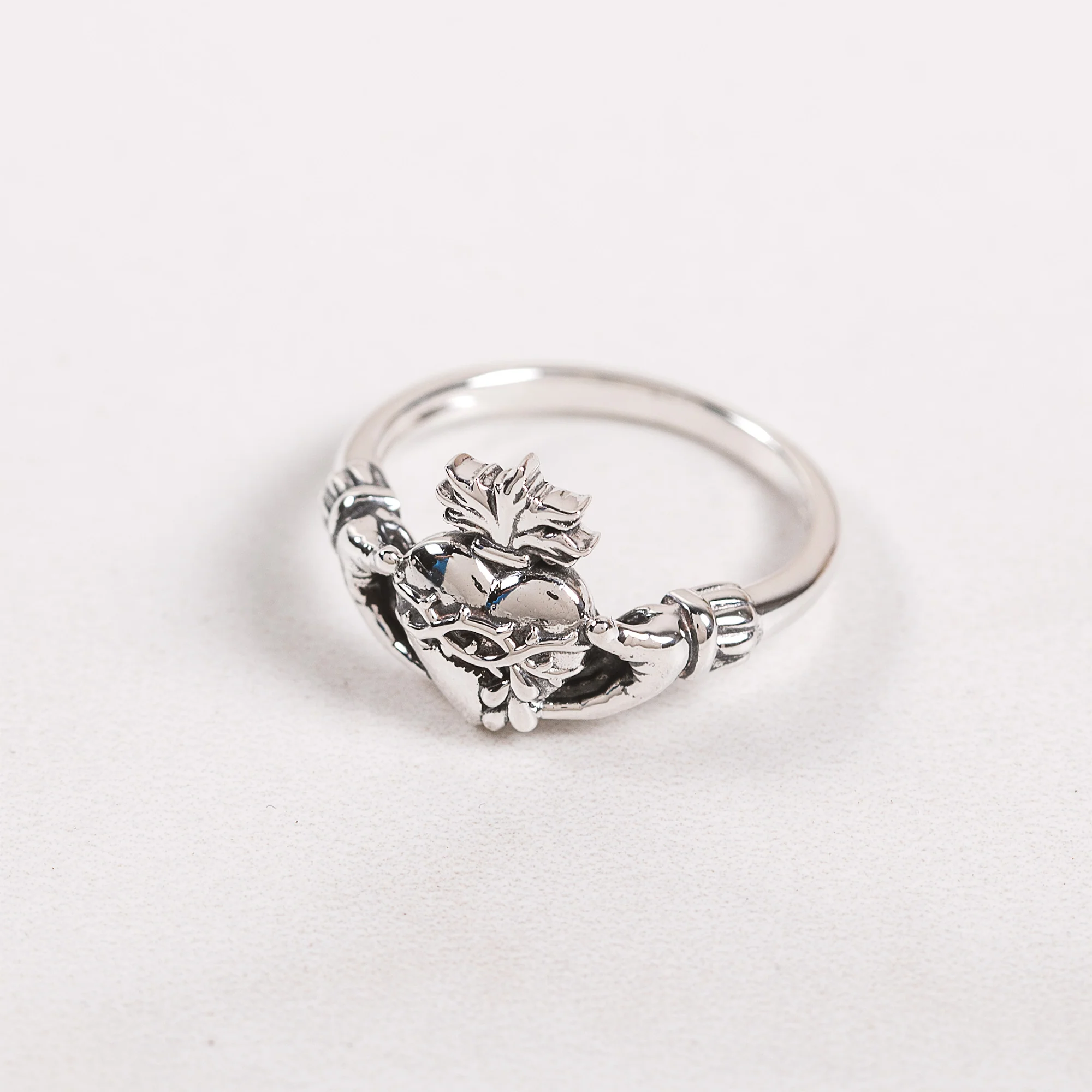 Sterling Silver Sacred Heart Claddagh Ring