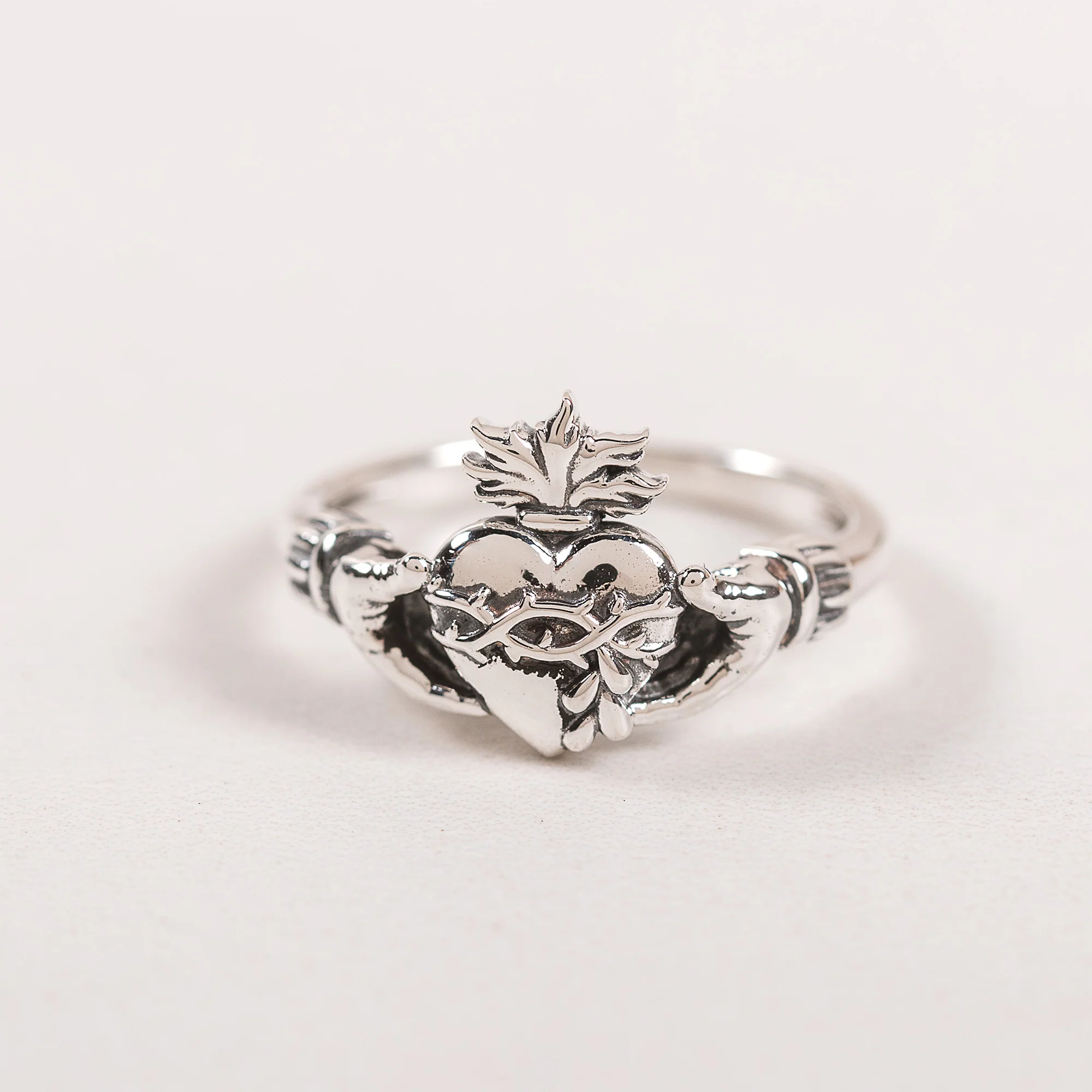 Sterling Silver Sacred Heart Claddagh Ring - Image 2