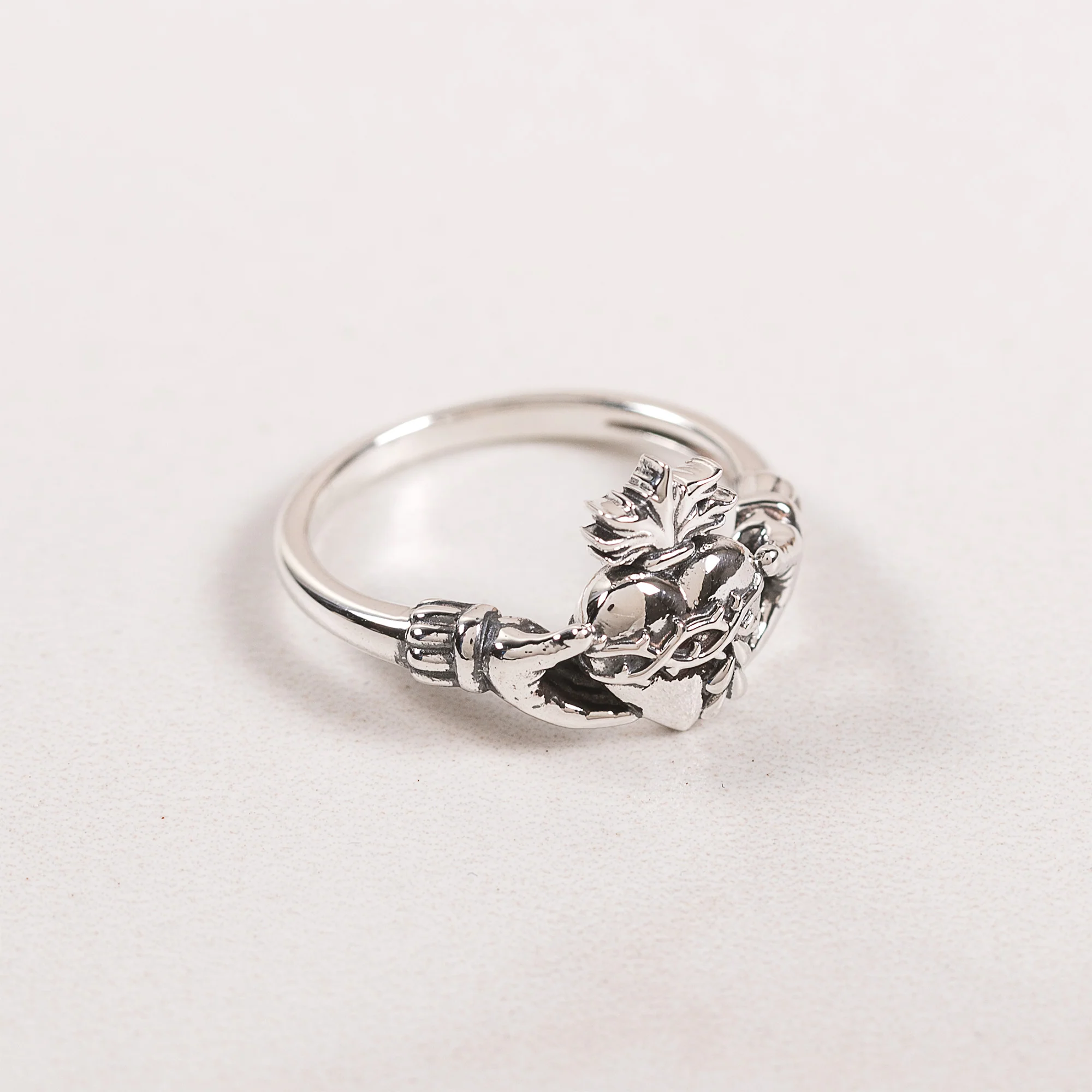 Sterling Silver Sacred Heart Claddagh Ring - Image 3