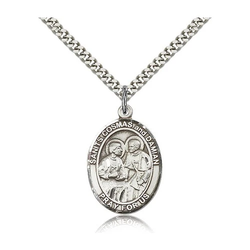 Sterling Silver Saints Cosmas & Damian Pendant w/ chain