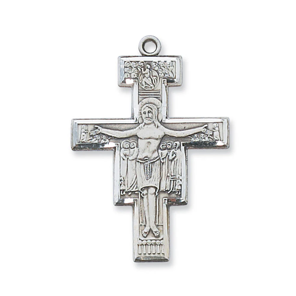 Sterling Silver San Damiano Crucifix Necklace - 20"