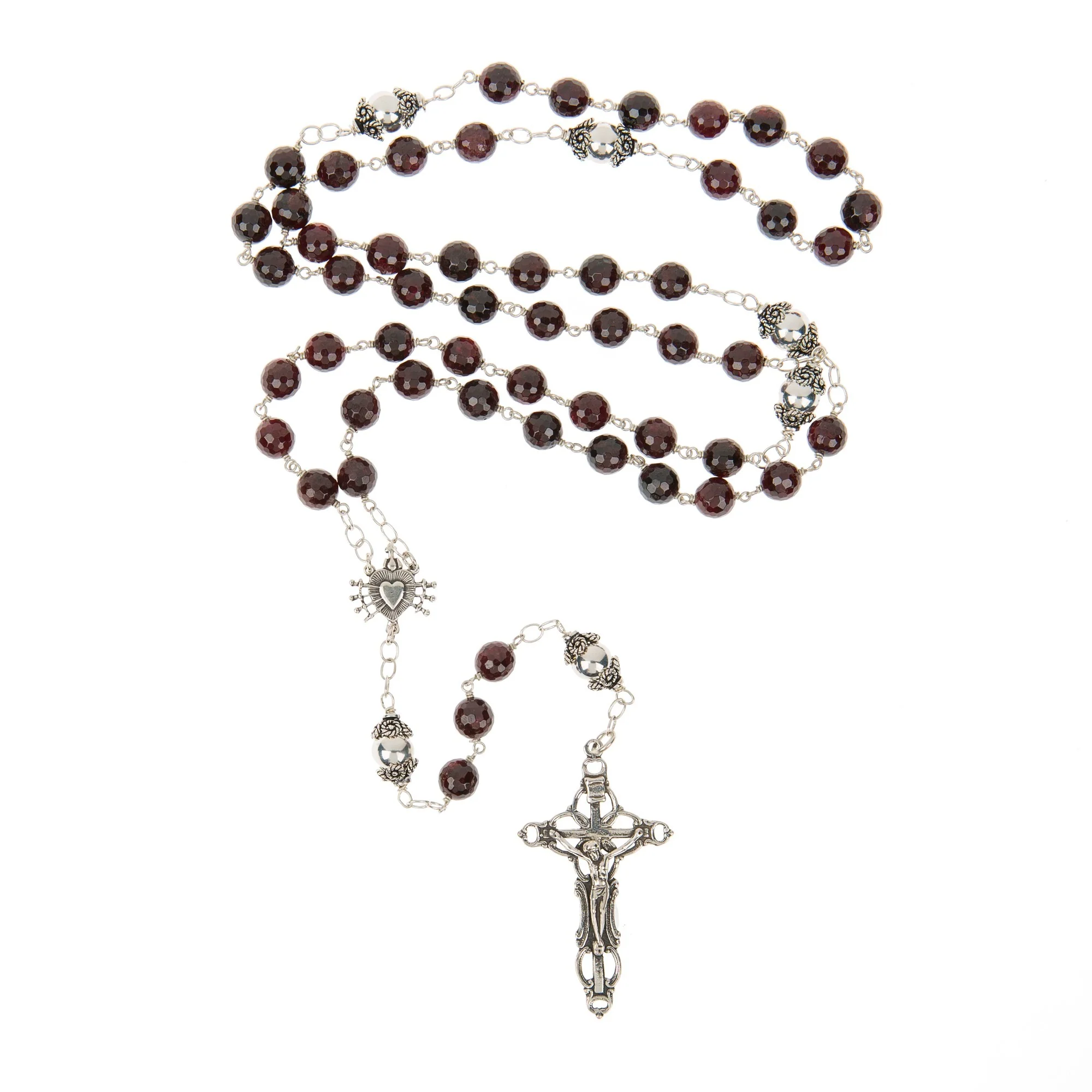 Sterling Silver Seven Sorrows Garnet Rosary, 7mm - Image 3