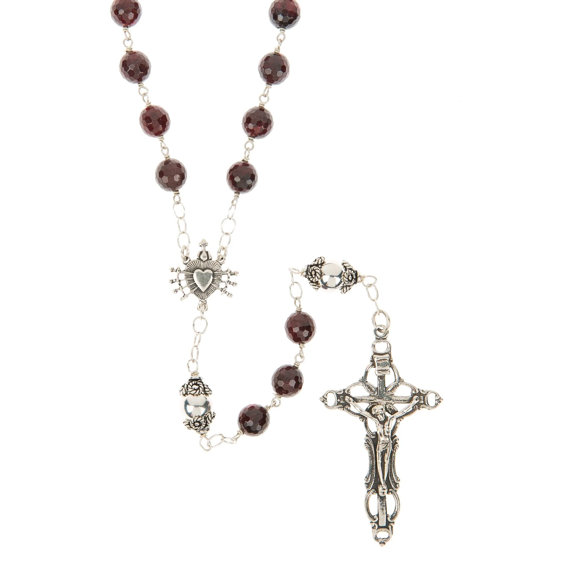 Sterling Silver Seven Sorrows Garnet Rosary, 7mm - Image 4