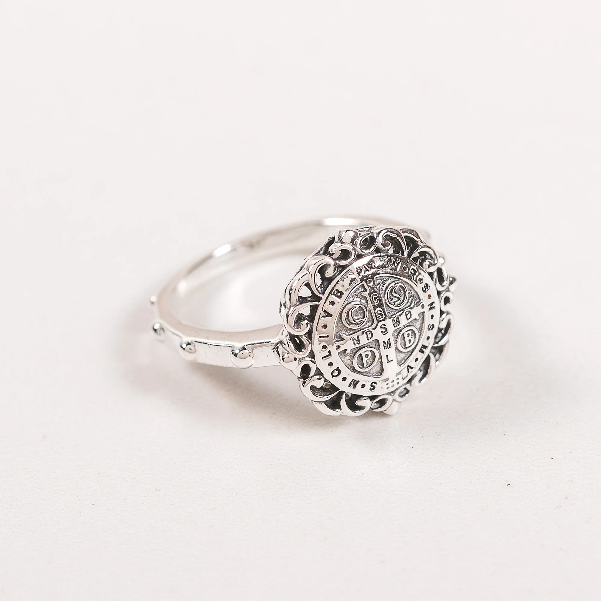 Sterling Silver St. Benedict Filigree Rosary Ring - Image 4
