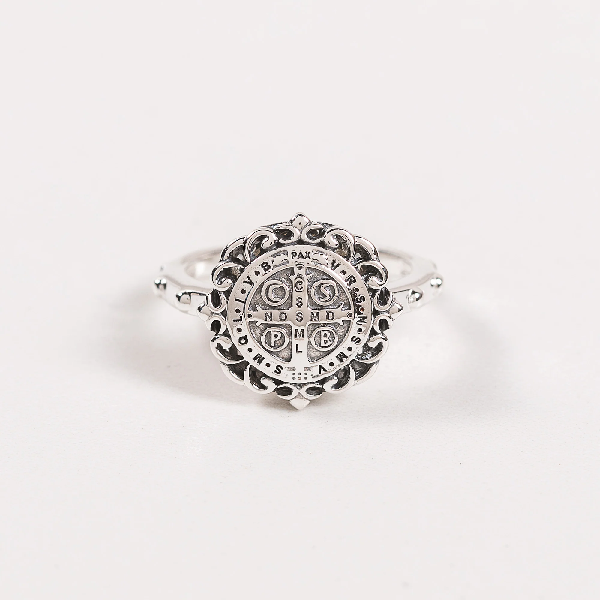 Sterling Silver St. Benedict Filigree Rosary Ring - Image 5