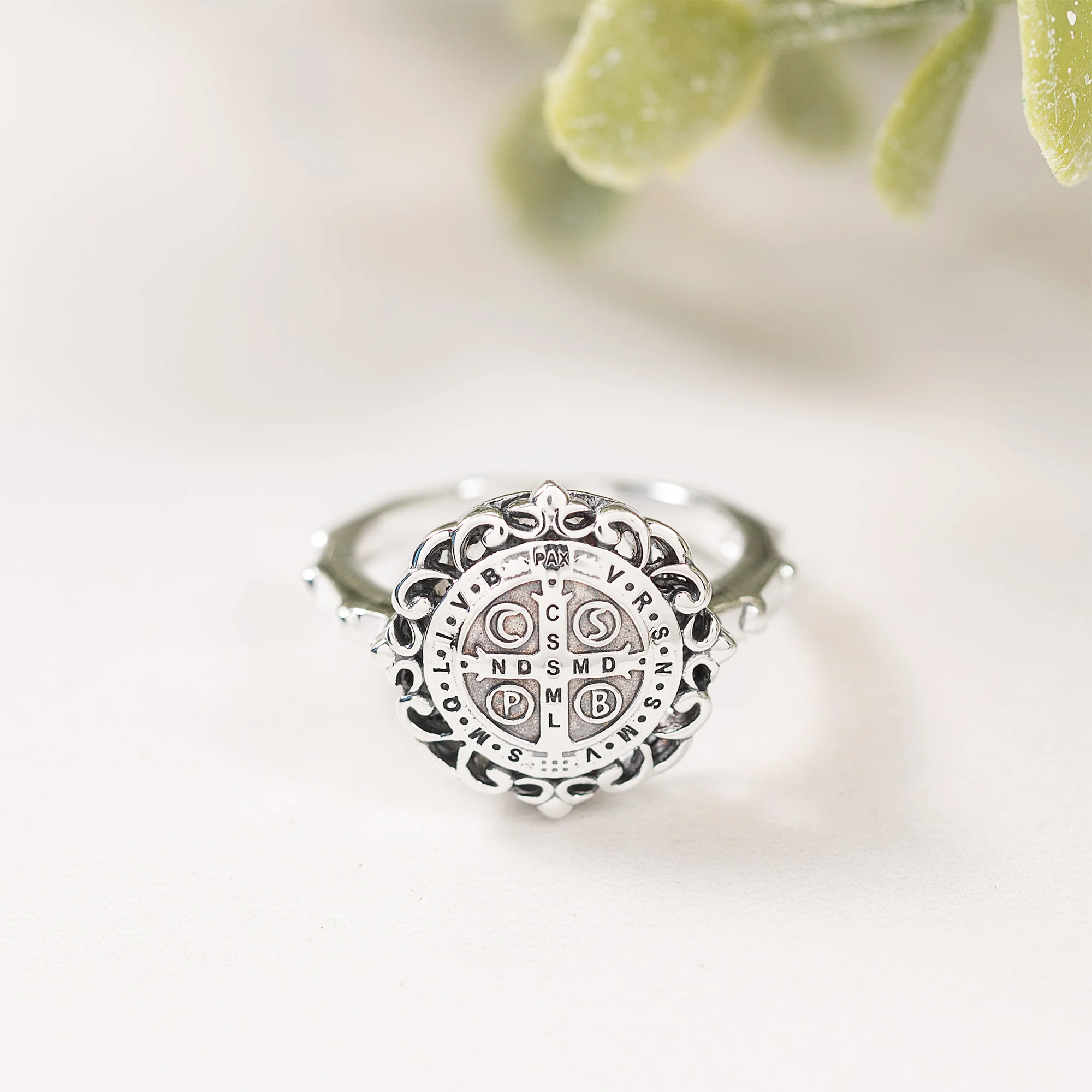 Sterling Silver St. Benedict Filigree Rosary Ring - Image 7
