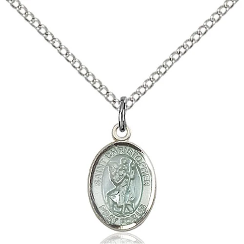 Sterling Silver St. Christopher Blue Epoxy Petite Pendant
