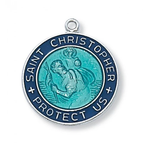 Sterling Silver St. Christopher Blue Medal on 18 inch chain - Image 2