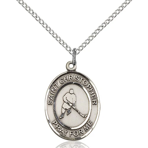 Sterling Silver St. Christopher/Ice Hockey Pendant