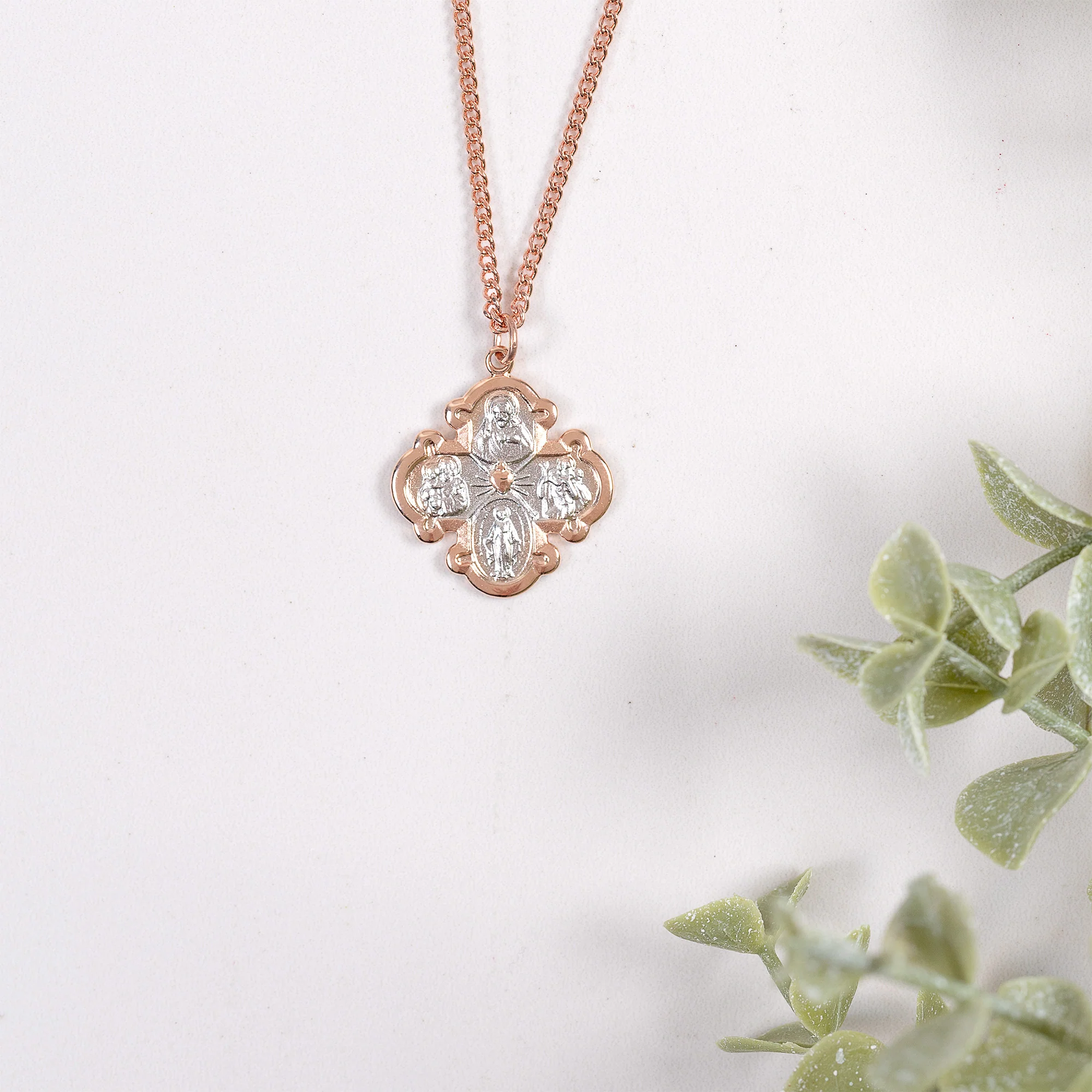 Rose Gold & Sterling 4-Way Medal Necklace - Image 2