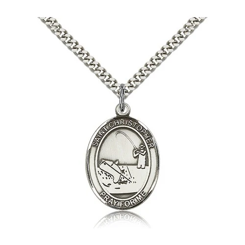 Sterling Silver St. Christopher Medal w/ chain - Fishing - Image 2
