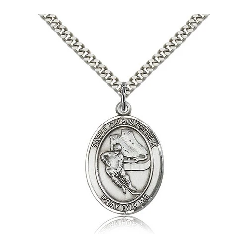 Sterling Silver St. Christopher Medal w/ chain - Ice Hockey