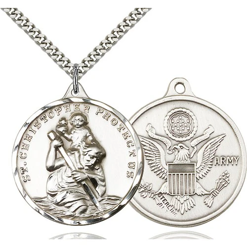 Sterling Silver St. Christopher Pendant/ Army - 2509532