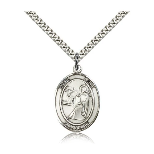 Sterling Silver St. Luke the Apostle Pendant w/ Chain 1 X 3/4"